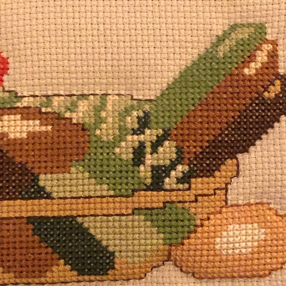 Framed Vintage  Cross-Stitch Nesting Hen with Eggs Rustic Farmhouse Whimsical - Picture 6 of 12